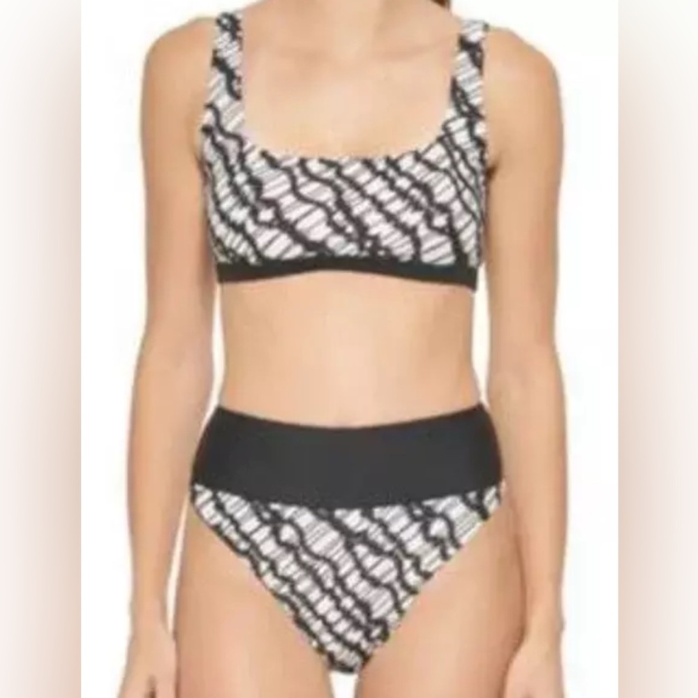 DKNY Black Tie Dye Bralette High Waist Bikini Large NWT